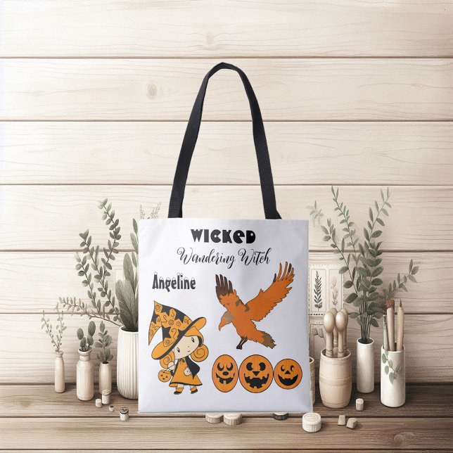 Wicked Wandering Witch Personalised Halloween Cute Tote Bag (Wicked Wandering Witch Personalized Halloween Cute Tote Bag)
