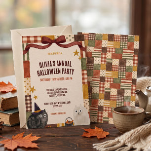 Wicked Whimsy Cats & Red Bow Halloween Party Invitation