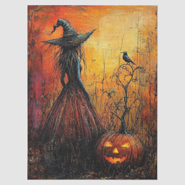 Wicked Witch and Her Jack-o-lantern Decoupage Tissue Paper (Front)