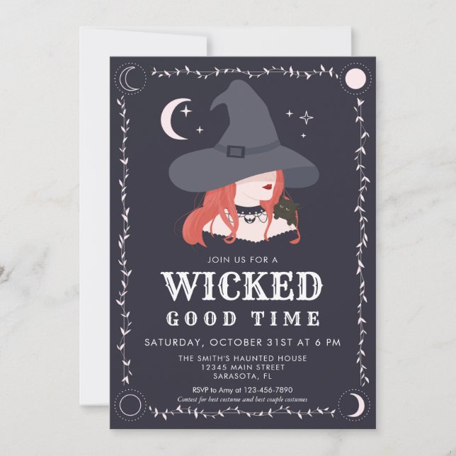 Wicked Witch Black Cat Halloween Party Invitation (Front)