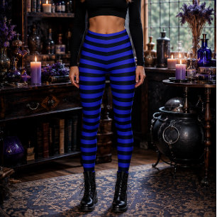 Wicked Witch Blue and Black Striped Halloween Leggings