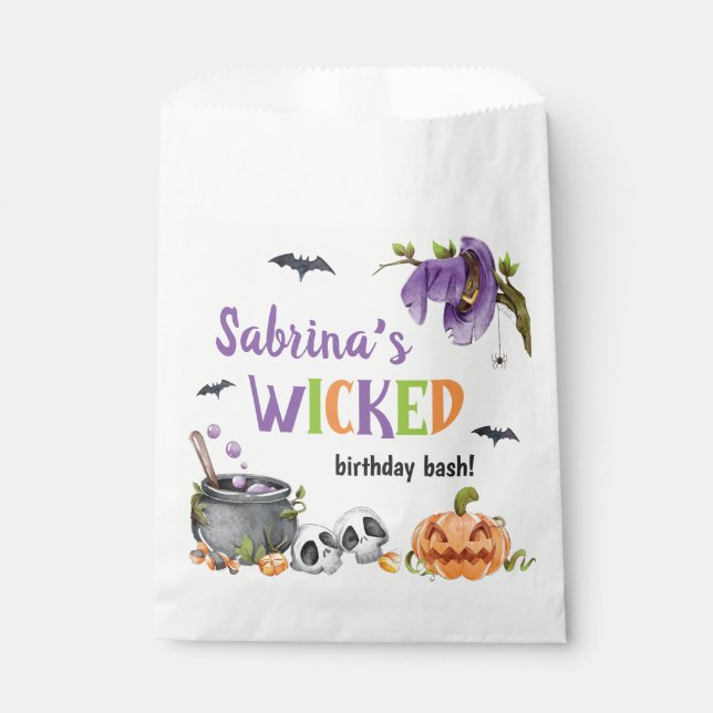 Wicked Witch Cat Halloween Birthday Party, Any Age Favour Bags (Front)