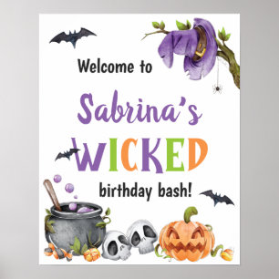 Wicked Witch Cat Halloween Birthday Party, Any Age Poster