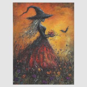 Wicked Witch in Red with Her Bat Decoupage Tissue Paper