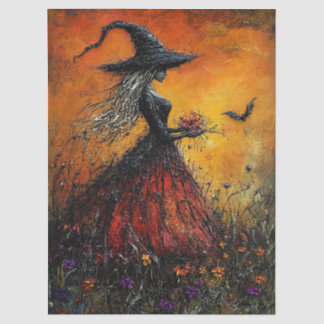 Wicked Witch in Red with Her Bat Decoupage Tissue Paper