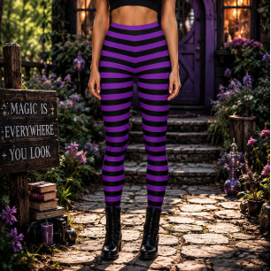 Wicked Witch Purple and Black Striped Halloween Leggings
