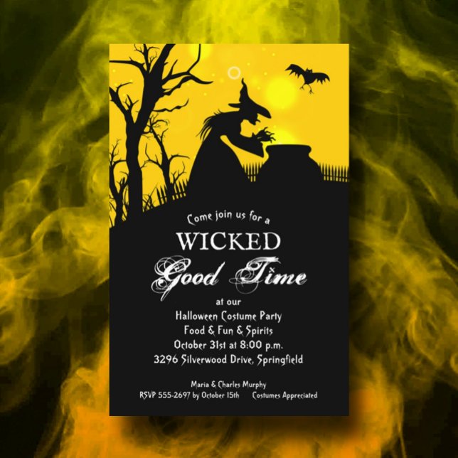 Wicked Witch Silhouette Budget Halloween Invites (Wicked witch silhouette Halloween party invitations on BUDGET value 110 lb. paper)