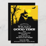 Wicked Witch Silhouette Halloween Party Invitation<br><div class="desc">A wicked witch and her cauldron,  a black bat,  picket fence and bare tree silhouetted against a spooky sky,  these invitations are fun for a Hallloween costume party invitations,  a kid's birthday party invitation,  just change the wording to fit your occasion. For thicker papers,  consider the Matte Paper.</div>