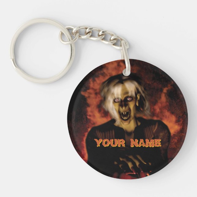Wicked witch with pumpkin. Halloween Key Ring (Front)
