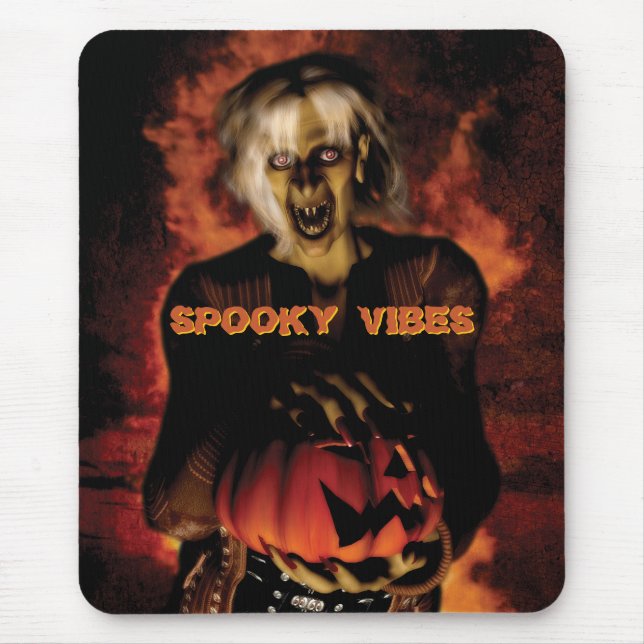 Wicked witch with pumpkin. Halloween Mouse Pad (Front)