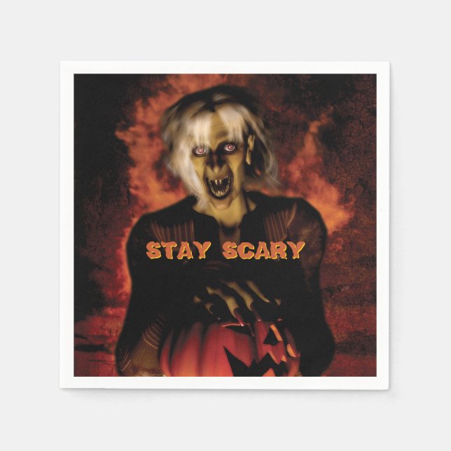 Wicked witch with pumpkin. Halloween Napkin (Front)