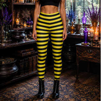 Wicked Witch Yellow and Black Striped Halloween Leggings
