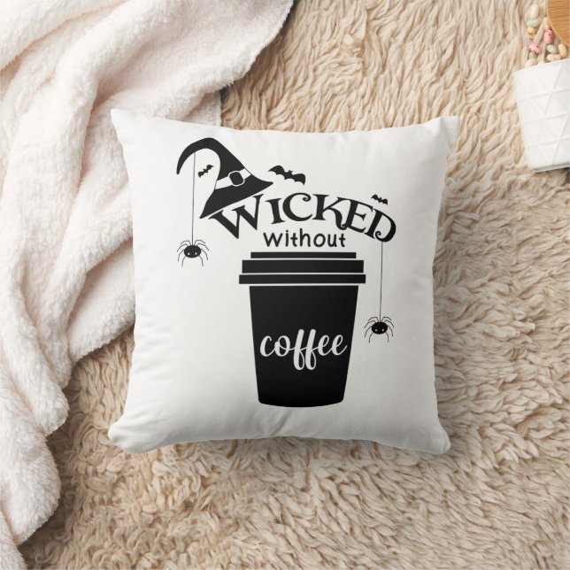 Wicked Without Coffee Cute Funny Black Witch Hat Cushion (Blanket)