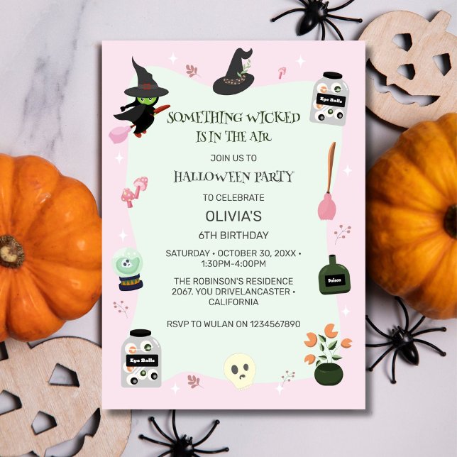  Wickedly Cute Green Witch Halloween Birthday Invitation (Creator Uploaded)