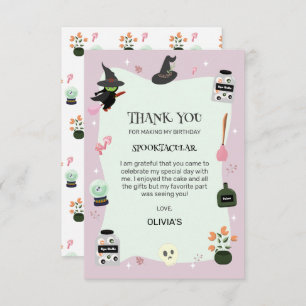 Wickedly Cute Green Witch Halloween Birthday Thank You Card