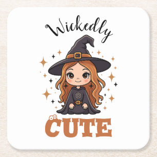 Wickedly Cute Halloween Witch   Spooky Adorable  Square Paper Coaster