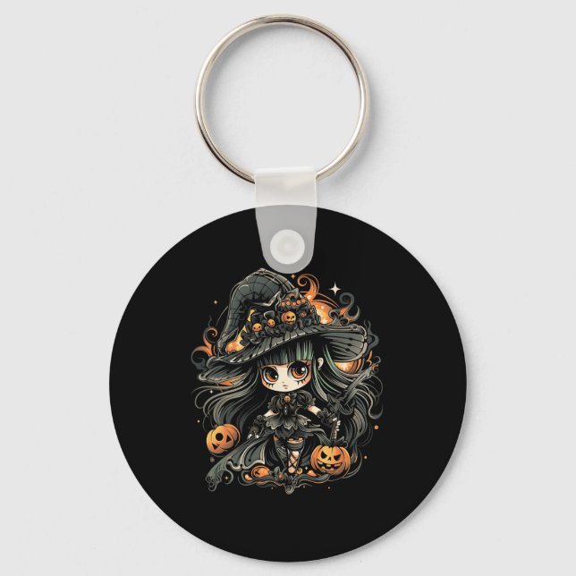 Wickedly Enchanting Halloween Witch Art  Key Ring (Front)