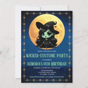 Wickedly Fun Green Witch Halloween Birthday Invitation