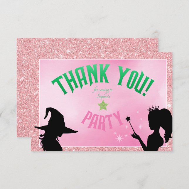 Wickedly Fun Party Green Pink Glinda Thank You Invitation (Front/Back)