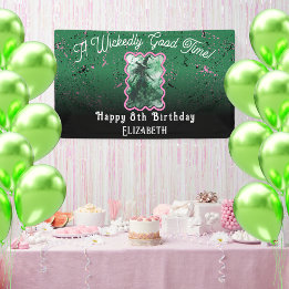 Wickedly Good Time Green Witch Drawing Birthday Banner