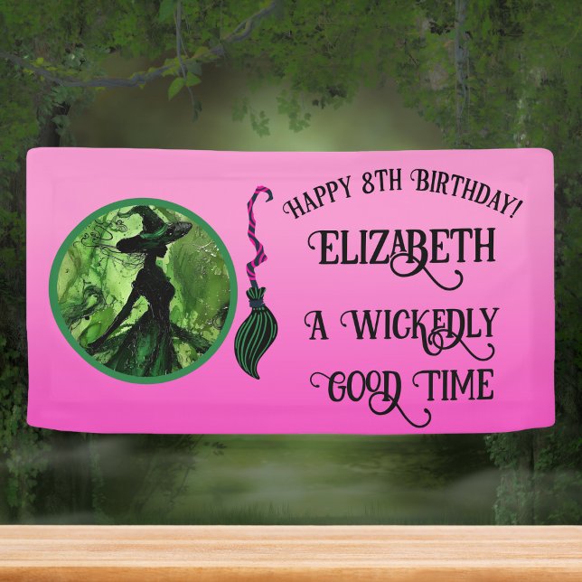 Wickedly Good Witch Green & Pink Any Age Birthday Banner (Creator Uploaded)
