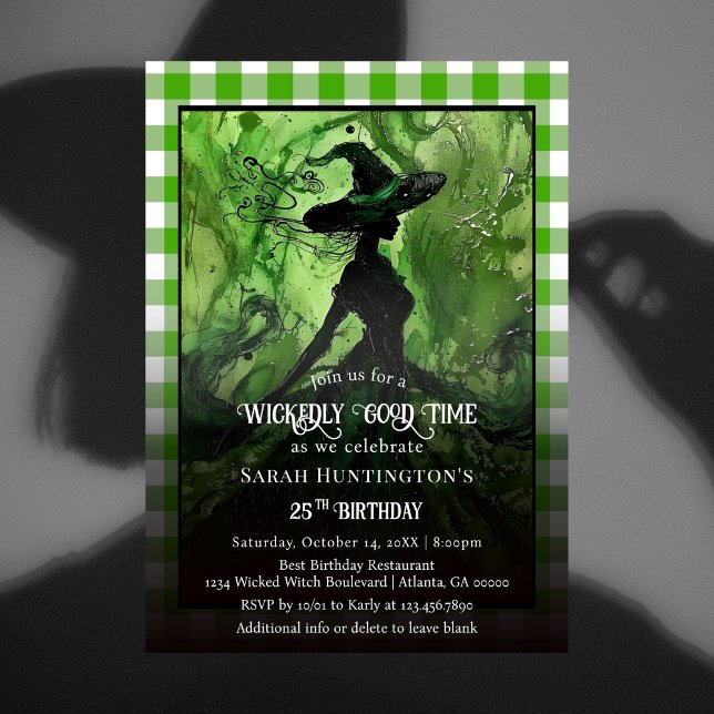 Wickedly Good Witch Green Plaid Birthday Party Invitation (Creator Uploaded)