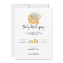 Wicker and Wood Baby - Grey Invitation