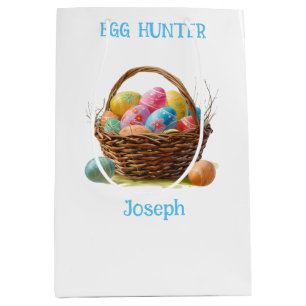 Wicker Basket coloured egg Easter Hunt Medium Gift Bag