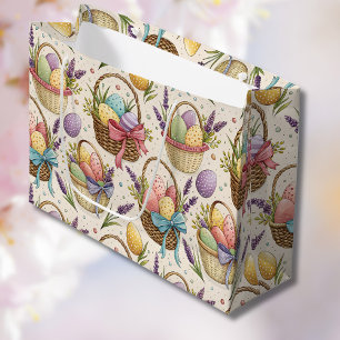 Wicker Basket Easter Eggs with Lavender Large Gift Bag