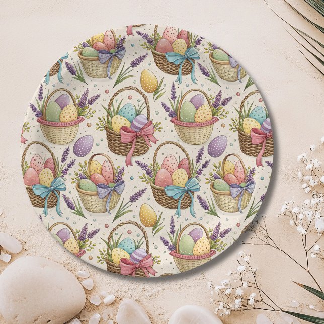 Wicker Basket Easter Eggs with Lavender Paper Plate (Creator Uploaded)