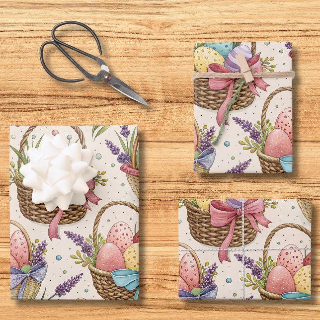 Wicker Basket Easter Eggs with Lavender Wrapping Paper Sheet (Creator Uploaded)