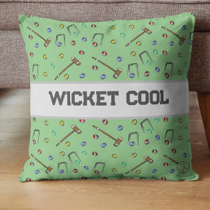 Wicket Cool Croquet Pun Hand-Illustrated Whimsical Cushion