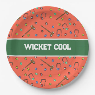 Wicket Cool Cute Croquet Hand-Illustrated Orange Paper Plate