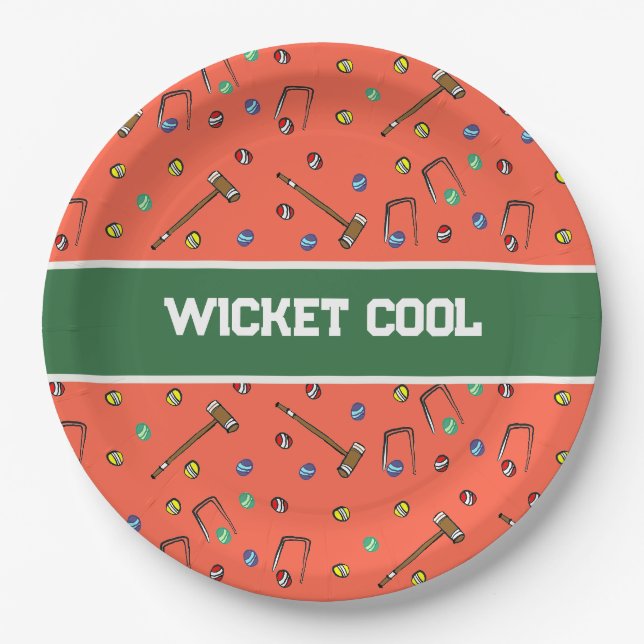 Wicket Cool Cute Croquet Hand-Illustrated Orange Paper Plate (Front)