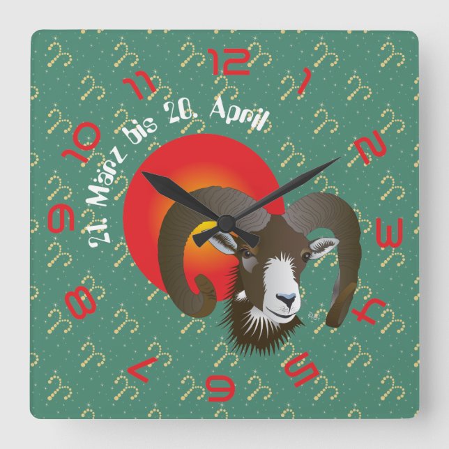 Widder 21. März bis 20. April Uhr Square Wall Clock (Front)