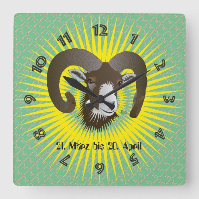 Widder 21. März bis 20. April Uhr Square Wall Clock (Front)