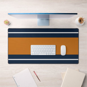 Wide 70s Orange White Navy Blue Racing Stripes Desk Mat