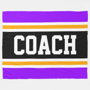 Wide Athletic Purple Black COACH Racing Stripes Fleece Blanket