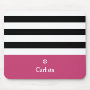 Wide Black Horizontal Stripes Dark Pink Name Daisy Mouse Pad