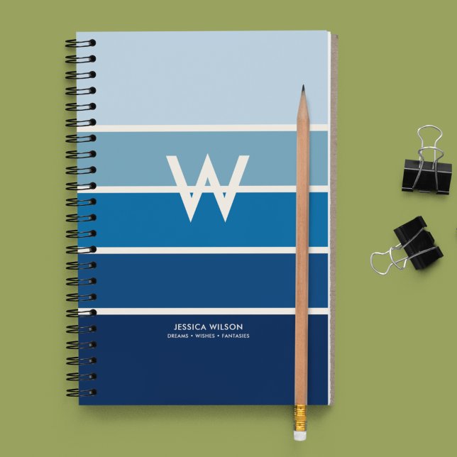 Wide Blue Gradient Striped Monogram Personal Notebook (Creator Uploaded)