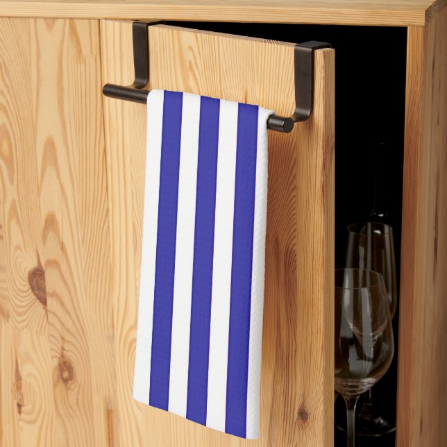Wide Blue White Stripes Tea Towel (Thirds Fold)