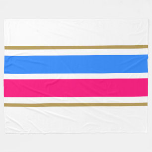 Wide Bright Blue Candy Pink White Racing Stripes  Fleece Blanket