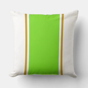 Wide Bright Lime Green Brown Racing White Stripes Cushion