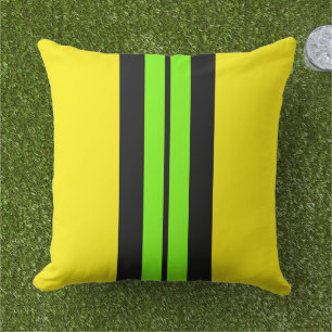 Wide Bright Lime Racing Stripes On Lemon Yellow Cushion