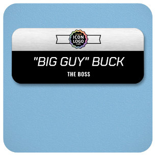 Wide Colour Logo Brushed Silver Black Employee ID Name Tag