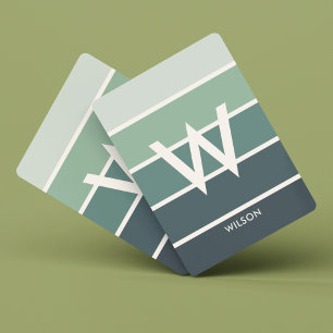 Wide Deep Green Gradient Striped Monogram Personal Playing Cards