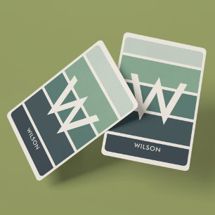 Wide Deep Green Gradient Striped Monogram Personal Playing Cards