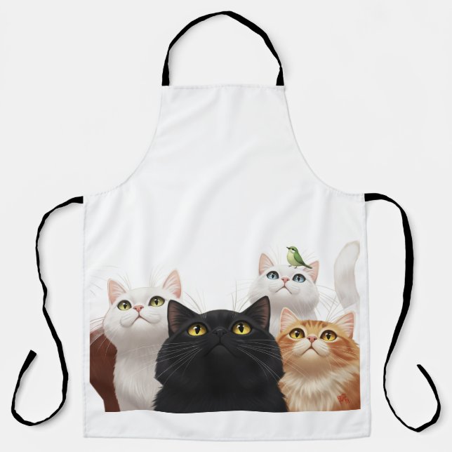Wide-Eyed Group of Cats Pet Illustration Apron (Front)