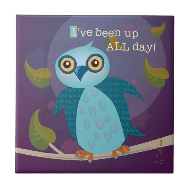 Wide-eyed Owl Ceramic Tile (Front)