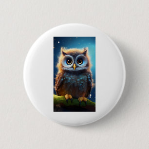 Wide-eyed Owl In A Magical Night Oversized 6 Cm Round Badge
